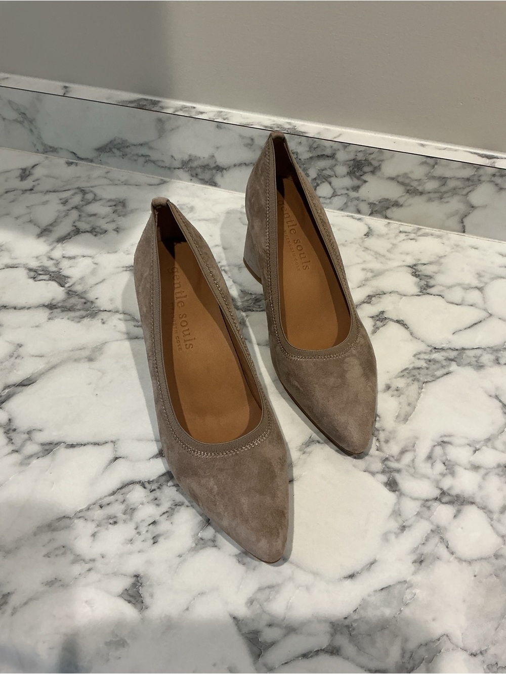 Kenneth Cole Gentle Souls Dionne Taupe Suede Pointed Toe Pumps
